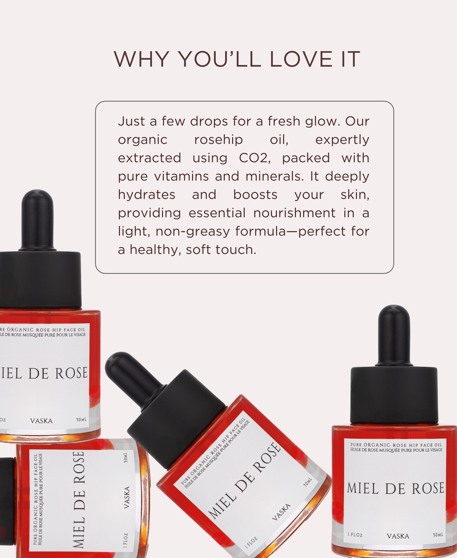 strawberry seed oil rose oil and hyssop oil MIEL DE ROSE ROSE FRUIT SEED OIL